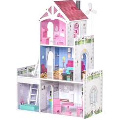 Jouet-Poupons et poupées-Maison de poupée 3 étages HOMCOM - Grand réalisme - Multi-équipements - MDF Rose