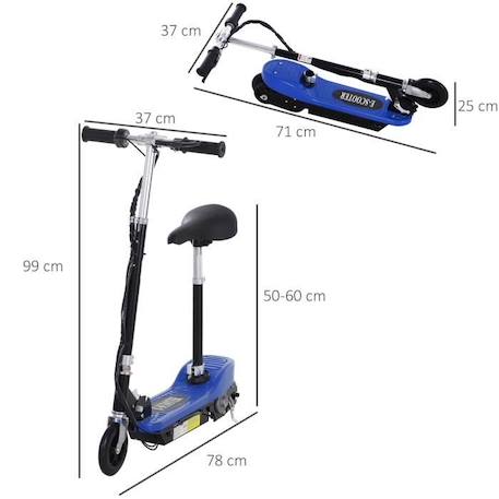 Trottinette électrique pliable pour enfants - HOMCOM - 120 W - Hauteur réglable - 2 roues - Bleu et noir BLANC 3 - vertbaudet enfant 