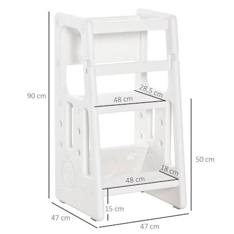 Tabouret bébé Homcom modèle d'apprentissage - 47 x 47 x 90 cm - Blanc BLANC 3 - vertbaudet enfant 