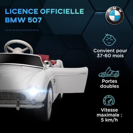 Voiture électrique enfant rétro BMW 507 - V. max. 5 Km/h effets sonores, lumineux, télécommande - blanc BLANC 4 - vertbaudet enfant 