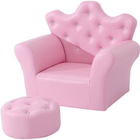 Ensemble fauteuil et pouf enfant design couronne de princesse - HOMCOM - Rose - 3 ans et plus ROSE 1 - vertbaudet enfant 