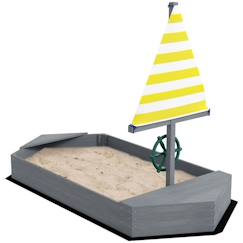 Jouet-Bac à sable enfant - Outsunny - conception de voile - avec sièges, gouvernail et drapeau - capacité de sable 330 kg - gris foncé