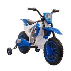 Moto Cross électrique pour Enfant HOMCOM - Bleu - 3 à 5 Ans - 12V - 3-8 Km/h - Roulettes latérales Amovibles  - vertbaudet enfant