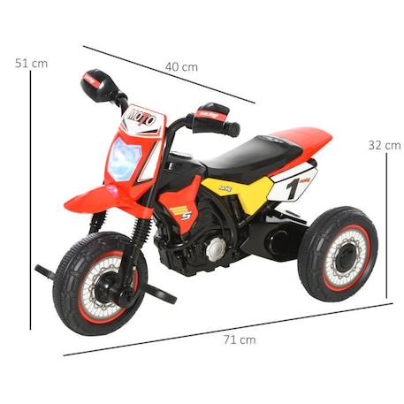 Tricycle Enfant Moto Cross Effets Musicaux et Lumineux avec Coffre de Rangement Rouge - HOMCOM ROUGE 3 - vertbaudet enfant 