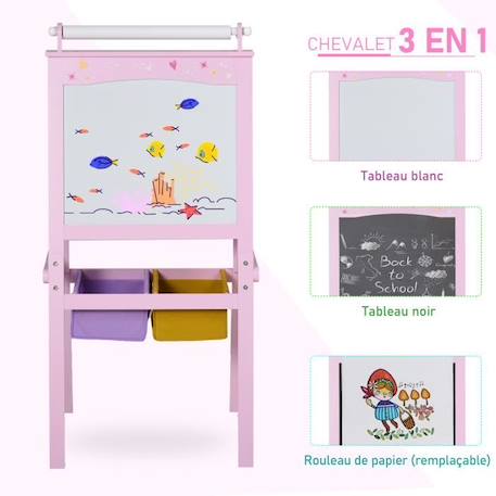 Tableau Enfant chevalet Enfant - HOMCOM - 3B0-003 - Ardoise Double Face - Tableau Blanc - Tableau à Craie ROSE 4 - vertbaudet enfant 