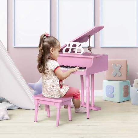 Piano à queue enfant en bois HOMCOM - 30 touches - tabouret et pupitre inclus - MDF rose BLANC 2 - vertbaudet enfant 