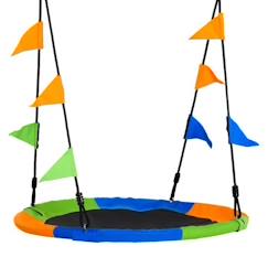 Jouet-Jeux de plein air-Portiques et balançoires-Outsunny Balançoire nid d'oiseau Ronde balançoire Panier Ø 100 cm pour enfant et adulte 2 Anneaux Inclus métal PP Oxford Drapeaux