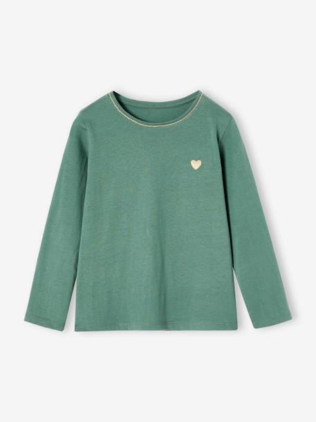 T-shirt Basics coeur pailleté manches longues fille écru+vert émeraude 6 - vertbaudet enfant 