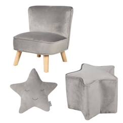 ROBA Fauteuil et Pouf Enfant Lil Sofa + Coussin Décoratif Étoile - Ensemble en Velours - Gris Argenté  - vertbaudet enfant