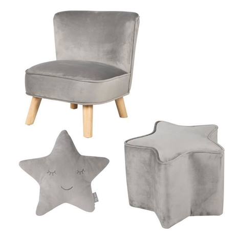 ROBA Fauteuil et Pouf Enfant Lil Sofa + Coussin Décoratif Étoile - Ensemble en Velours - Gris Argenté GRIS 1 - vertbaudet enfant 