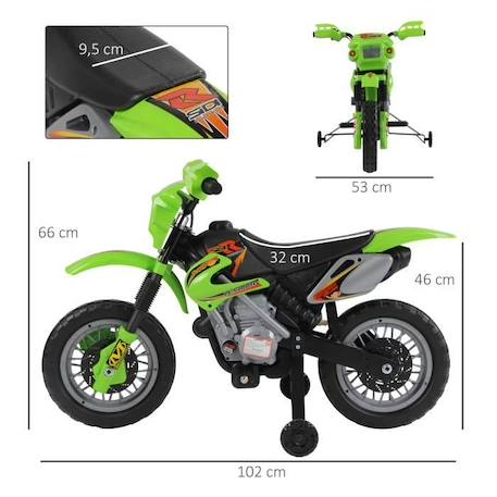 Moto Cross électrique pour enfants à partir de 3 ans 6V avec phares, klaxon et musiques - HOMCOM VERT 3 - vertbaudet enfant 