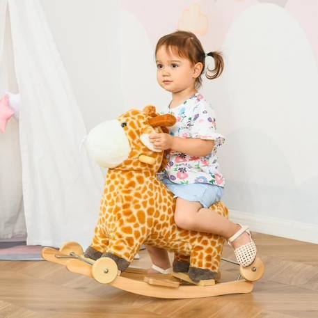 Jouet à bascule girafe et porteur sur roulettes 2 en 1 fonction sonore mugissement bois peuplier peluche courte polyester tacheté MARRON 2 - vertbaudet enfant 