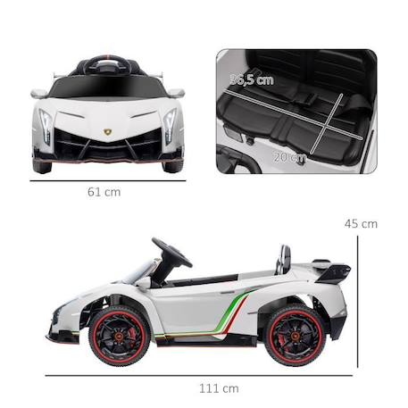 HOMCOM Voiture électrique licence Lamborghini Veneno 12V pour enfants avec portes papillon, batterie amovible télécommande musique BLANC 3 - vertbaudet enfant 
