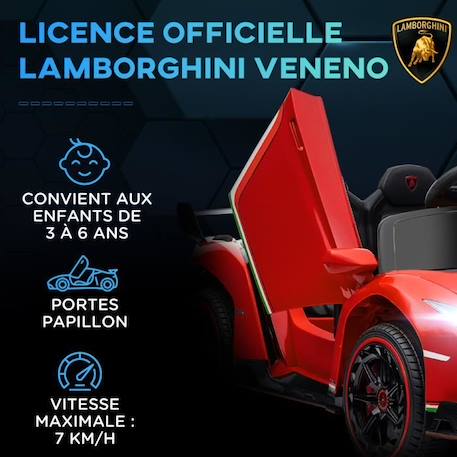 HOMCOM Voiture électrique licence Lamborghini Veneno 12V pour enfants avec portes papillon pour 3-6 ans, rouge ROUGE 4 - vertbaudet enfant 