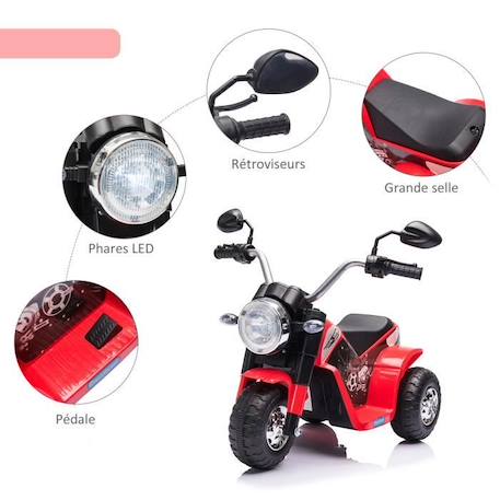 Moto électrique enfant chopper tout-terrain 6V 20W avec effets lumineux et sonores - HOMCOM ROUGE 4 - vertbaudet enfant 