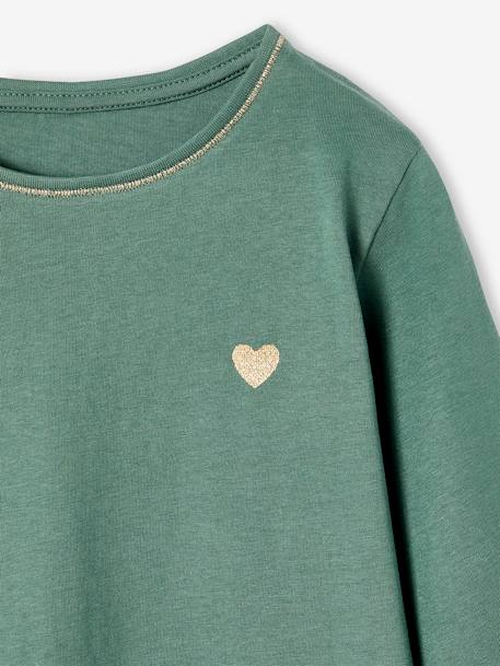 T-shirt Basics coeur pailleté manches longues fille écru+vert émeraude 8 - vertbaudet enfant 