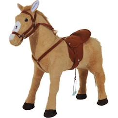 Jouet-Cheval en peluche HOMCOM avec effets sonores hennissement et galop, selle et bride, 85 cm, beige