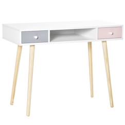 Bureau enfant - HOMCOM - Style scandinave - Tiroir et rangement - MDF et pin - Blanc gris et rose  - vertbaudet enfant