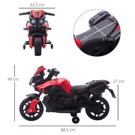 Moto électrique enfant HOMCOM - Rouge - 6 V - Effet lumineux et sonore - Valises latérales métal PP ROUGE 3 - vertbaudet enfant 