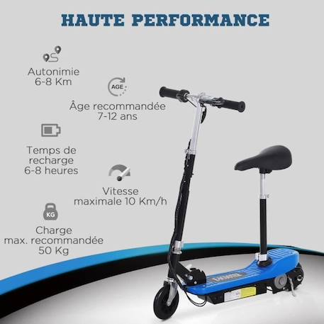 Trottinette électrique pliable pour enfants - HOMCOM - 120 W - Hauteur réglable - 2 roues - Bleu et noir BLANC 2 - vertbaudet enfant 