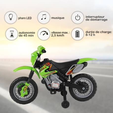 Moto Cross électrique pour enfants à partir de 3 ans 6V avec phares, klaxon et musiques - HOMCOM VERT 4 - vertbaudet enfant 