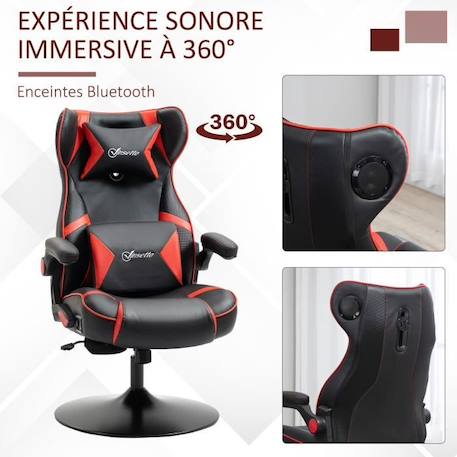 Fauteuil gaming fauteuil de bureau gamer fonction audio pivotant réglable accoudoirs relevables rouge noir 69x73x118cm Rouge ROUGE 4 - vertbaudet enfant 