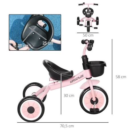 Tricycle enfant AIYAPLAY - Siège réglable avec dossier - Pédales antidérapantes - Panier avant - Rose BLANC 3 - vertbaudet enfant 