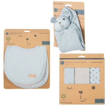 ROBA Coffret Bébé Lil Planet - 7 PCS - 3 Bavoirs + 1 Doudou + 3 Langes - Cadeau de Naissance - Bleu clair / Gris BLEU 5 - vertbaudet enfant 