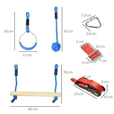 Outsunny Parcours d'obstacles ninja pour enfants AGRES DE BALANCOIRE 30 accessoires 10 m de slackline et sac de transport ROUGE 3 - vertbaudet enfant 