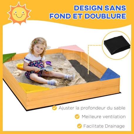 Bac à sable carré en bois pour enfants 4 assises en coin et film protection 109 x 109 x 19,8 cm bois naturel 109x109x19cm Beige BLANC 4 - vertbaudet enfant 