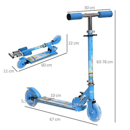 Trottinette pliable pour enfant - HOMCOM - Roues lumineuses LED - Bleu BLEU 3 - vertbaudet enfant 