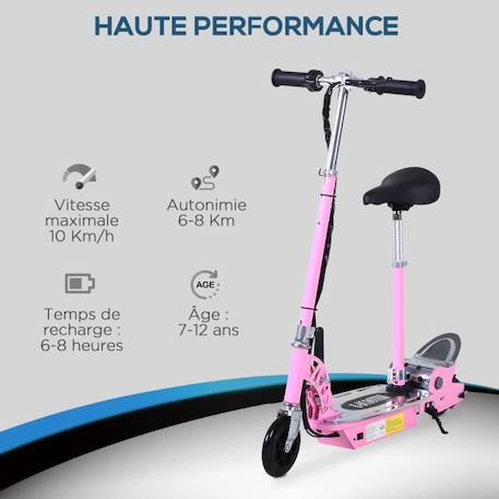 Trottinette électrique pliable pour enfants - HOMCOM - 120 W - Hauteur de guidon et selle réglable - Rose ROSE 2 - vertbaudet enfant 