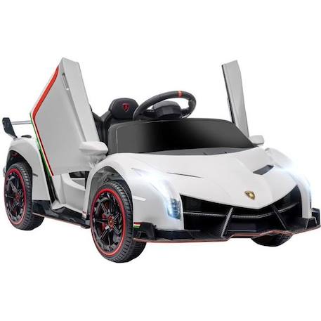 HOMCOM Voiture électrique licence Lamborghini Veneno 12V pour enfants avec portes papillon, batterie amovible télécommande musique BLANC 1 - vertbaudet enfant 