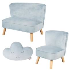 Chambre et rangement-Chambre-Chaise, tabouret, fauteuil-Fauteuil-ROBA Canapé et Fauteuil Enfant Lil Sofa  + Coussin Décoratif Nuage - Ensemble en Velours - Bleu clair