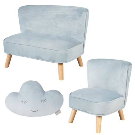 ROBA Canapé et Fauteuil Enfant Lil Sofa  + Coussin Décoratif Nuage - Ensemble en Velours - Bleu clair BLEU 1 - vertbaudet enfant 