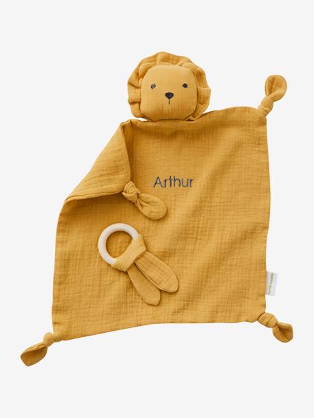 Doudou personnalisable en gaze de coton + hochet rond curry+rose+vert 4 - vertbaudet enfant 