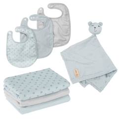 ROBA Coffret Bébé Lil Planet - 7 PCS - 3 Bavoirs + 1 Doudou + 3 Langes - Cadeau de Naissance - Bleu clair / Gris  - vertbaudet enfant