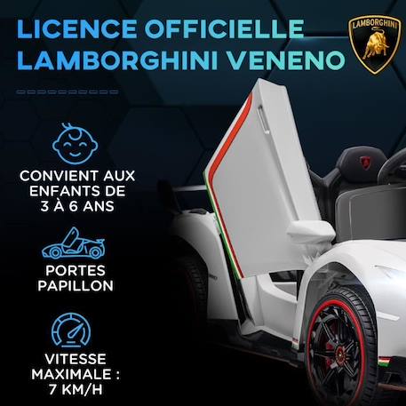 HOMCOM Voiture électrique licence Lamborghini Veneno 12V pour enfants avec portes papillon, batterie amovible télécommande musique BLANC 4 - vertbaudet enfant 