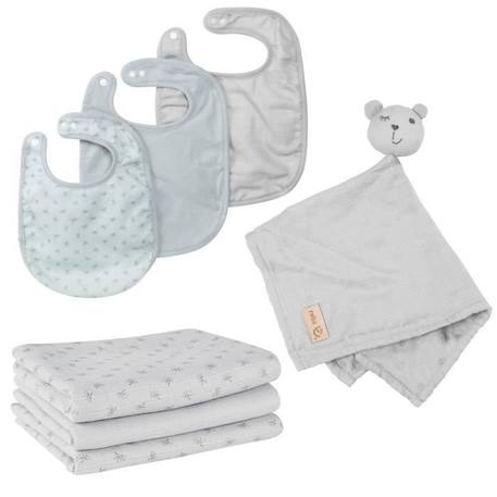 ROBA Coffret Bébé Lil Planet - 7 PCS - 3 Bavoirs + 1 Doudou + 3 Langes - Cadeau de Naissance - Gris Argenté / Bleu  - vertbaudet enfant