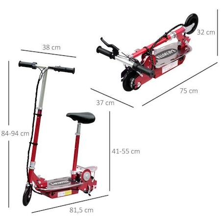 Trottinette électrique 120 W pliable pour enfants à partir de 7 ans hauteur de guidon et selle réglable 10 Km/h max. rouge argent BLANC 3 - vertbaudet enfant 