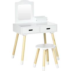 Coiffeuse enfant design scandinave - tabouret inclus - 2 tiroirs, niche, miroir - bois pin MDF blanc 60x40x95cm Blanc  - vertbaudet enfant