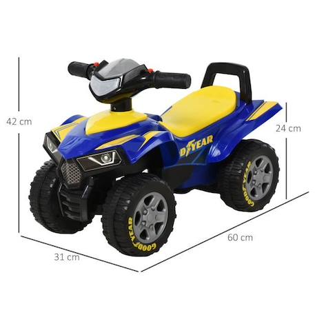 Porteur Enfants Quad HOMCOM - Bleu Jaune - Tout Terrain - 18-36 Mois BLEU 3 - vertbaudet enfant 