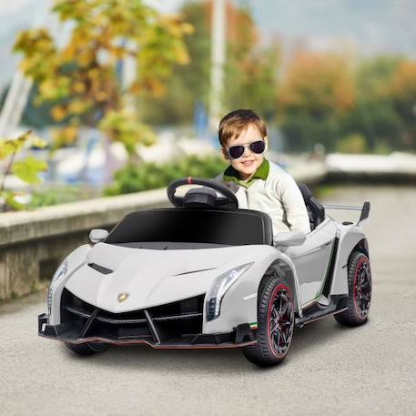 HOMCOM Voiture électrique licence Lamborghini Veneno 12V pour enfants avec portes papillon, batterie amovible télécommande musique BLANC 2 - vertbaudet enfant 
