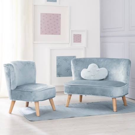 ROBA Canapé et Fauteuil Enfant Lil Sofa  + Coussin Décoratif Nuage - Ensemble en Velours - Bleu clair BLEU 2 - vertbaudet enfant 