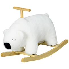 Cheval à bascule jouet à bascule modèle ours polaire fonction sonore poignée bois peuplier peluche douce blanc  - vertbaudet enfant