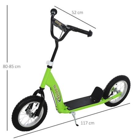 HOMCOM Trottinette patinette Enfants à partir de 5 Ans Grandes Roues Guidon réglable poignée Frein et béquille Acier Vert VERT 3 - vertbaudet enfant 