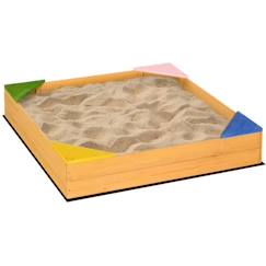 Jouet-Bac à sable carré en bois pour enfants 4 assises en coin et film protection 109 x 109 x 19,8 cm bois naturel 109x109x19cm Beige