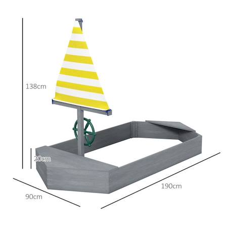 Bac à sable enfant - Outsunny - conception de voile - avec sièges, gouvernail et drapeau - capacité de sable 330 kg - gris foncé GRIS 4 - vertbaudet enfant 