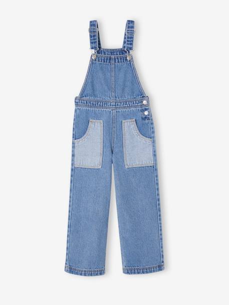 Salopette en jean large poches contrastées fille bleu moyen 3 - vertbaudet enfant 