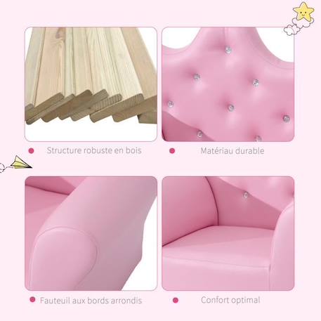 Ensemble fauteuil et pouf enfant design couronne de princesse - HOMCOM - Rose - 3 ans et plus ROSE 4 - vertbaudet enfant 